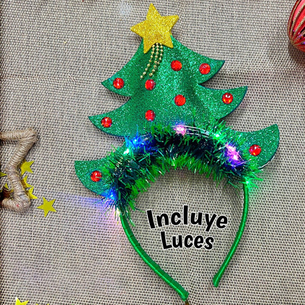 DIADEMA NAVIDEÑA ARBOL NAVIDAD CON LUCES