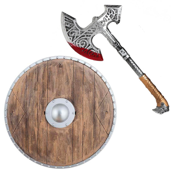 kit de hacha y escudo vikingo guerrero