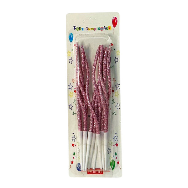VELA ESPIRAL MIRELLADA ROSADA X12