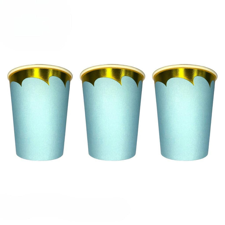 vaso azul con borde dorado