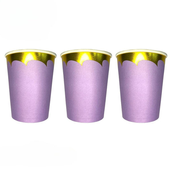 vaso morado con borde dorado