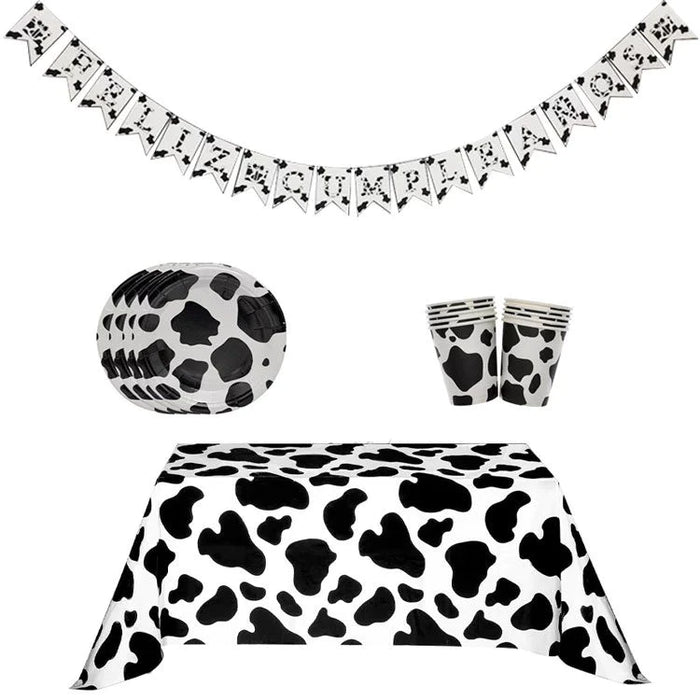 Decoración para mesas de fiesta vaquera en motivos de vaca